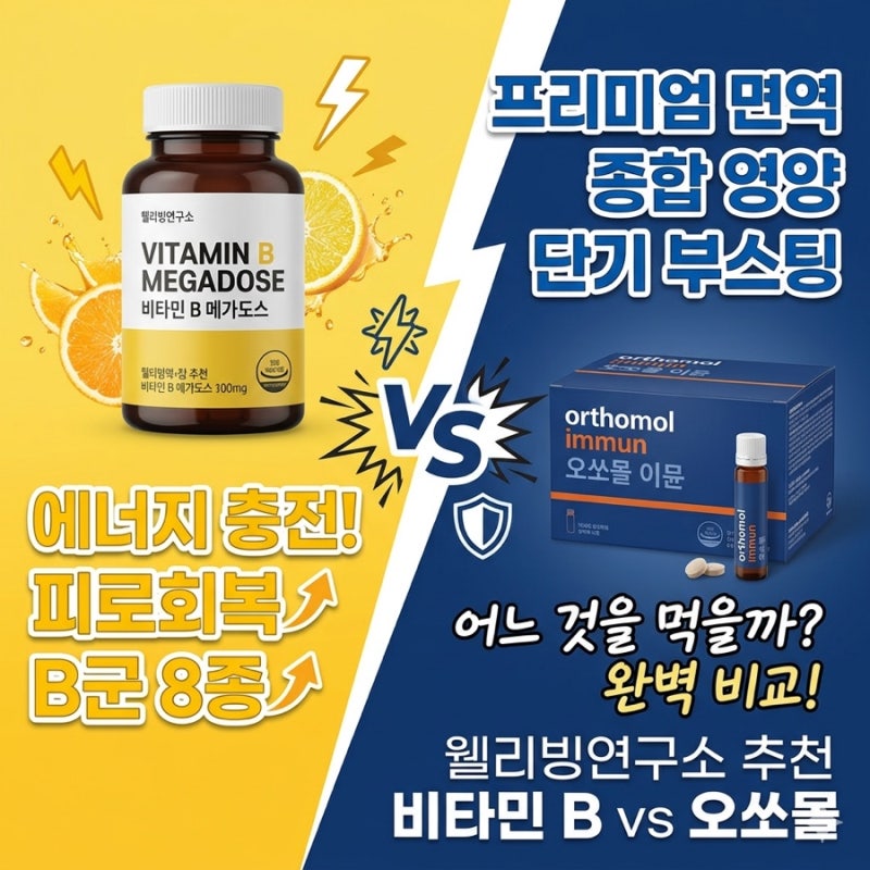 비타민 b군 메가도스 효능 vs 오쏘몰 이뮨 비교 : 어떤게 더 직장인 피로에 좋을까