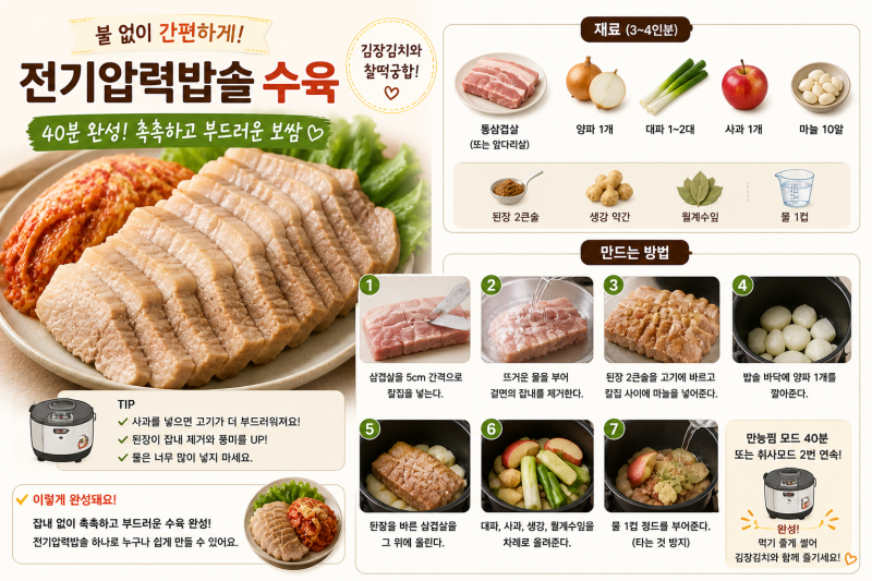 전기압력밥솥으로 수육 만들기(초간단 보쌈 레시피)