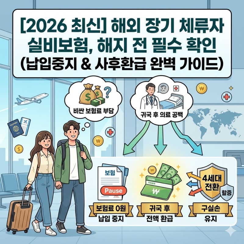 [2026 최신] 해외 장기 체류자 실비(실손)보험 해지하면 큰일 나는 이유? 납입중지 및 사후환급....