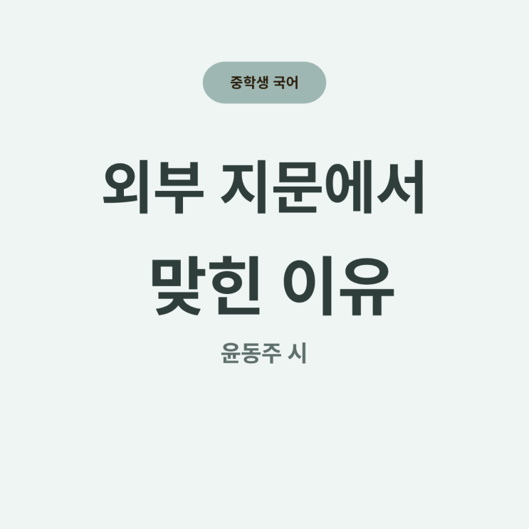  중학생 국어 100점 비결 외부지문 윤동주 시 한우리 독서의 힘