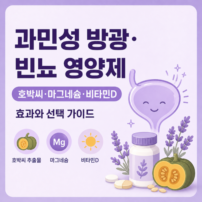 과민성 방광·빈뇨 영양제 총정리: 호박씨 추출물, 마그네슘, 비타민D 효과와 선택 가이드 (남....