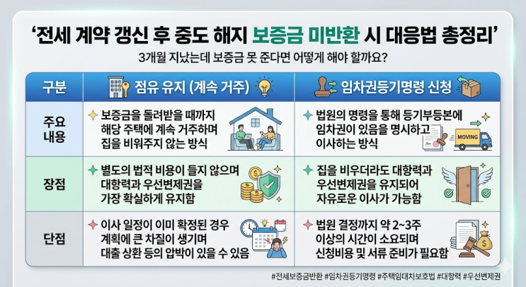  전세 계약 갱신 후 중도 해지, 3개월 지났는데 보증금 못 준다면?