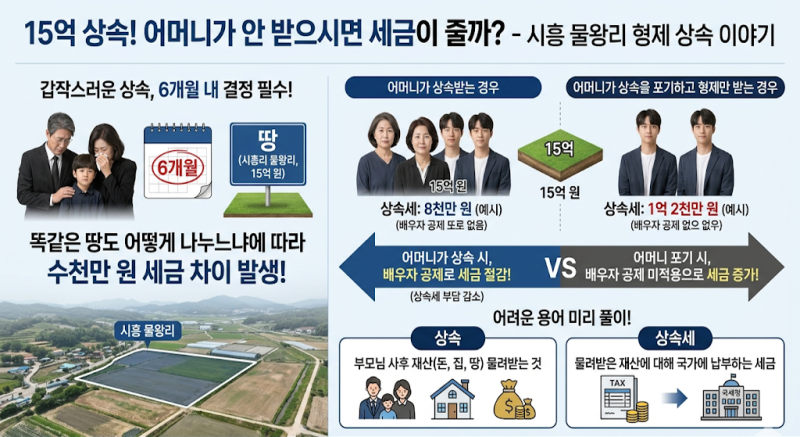땅 15억 원어치를 물려받게 되었어요. 어머니가 받지 않으시면 세금이 줄어들까요? 시흥지역 ....