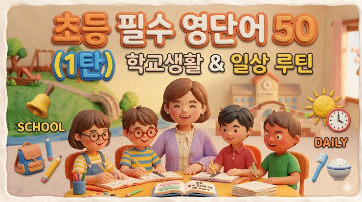  초등 영어단어 50개 정리 1탄｜학교·일상·사람·환경 주제별 필수 단어