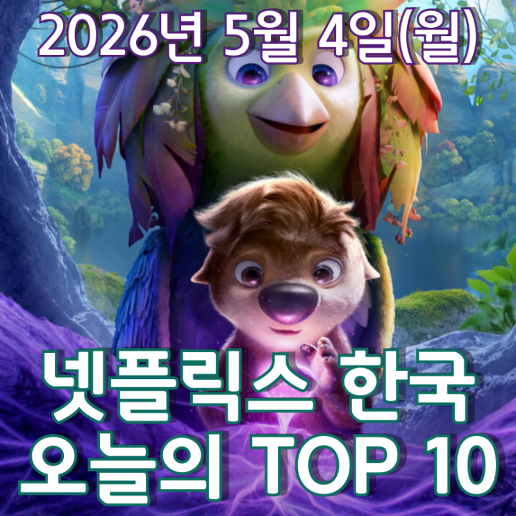  [5월 4일] 넷플릭스 한국 TOP 10 - '라푼젤' 감독의 신작 애니메이션 '뒤바뀐 친구들의 신비한 모험'