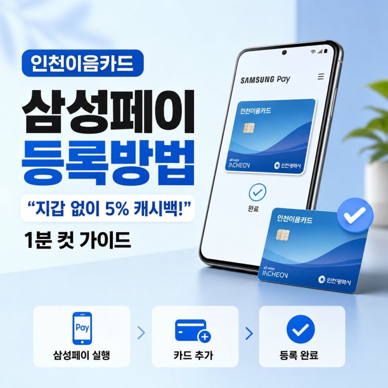 인천이음카드 삼성페이 등록 방법 | "지갑 없이 5% 캐시백!" 1분 컷 가이드