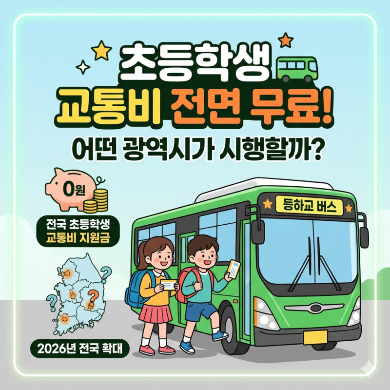 전국 초등학생 교통비 지원금 전면 공짜 어떤 광역시 시행?