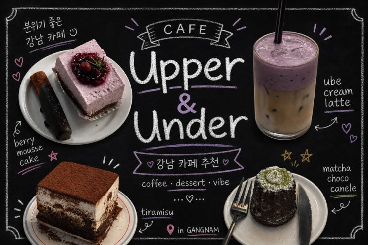  강남역 어퍼앤언더 카페 ｜신논현역 카페 강남우베라떼 후기