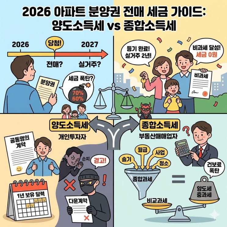  [2026년 최신] 분양권 전매 세금 완벽 정리: 양도소득세 vs 종합소득세 차이점