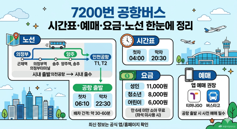 7200번 공항버스 시간표·예매·요금·노선 한눈에 정리