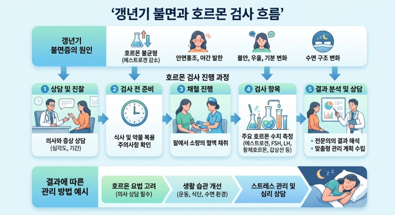 갱년기 불면증 호르몬 검사 언제 받으면 좋나, FSH 에스트라디올 이해하고 가는 법