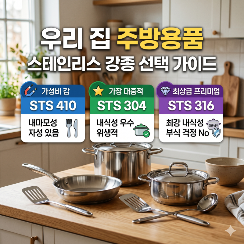 우리 집 주방용품 스테인리스 강종 선택 가이드 (STS 410/304/316)