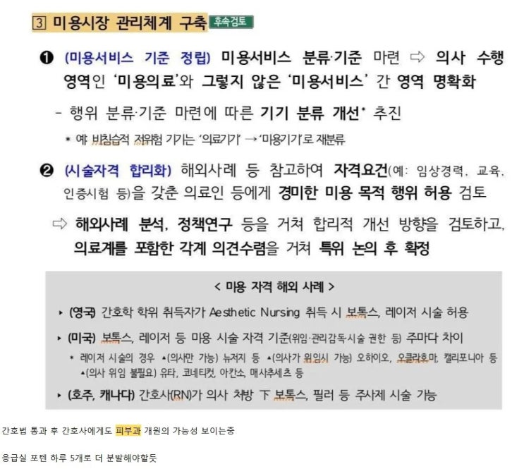 간호사에게 미용시장 개방 가능성 검토중