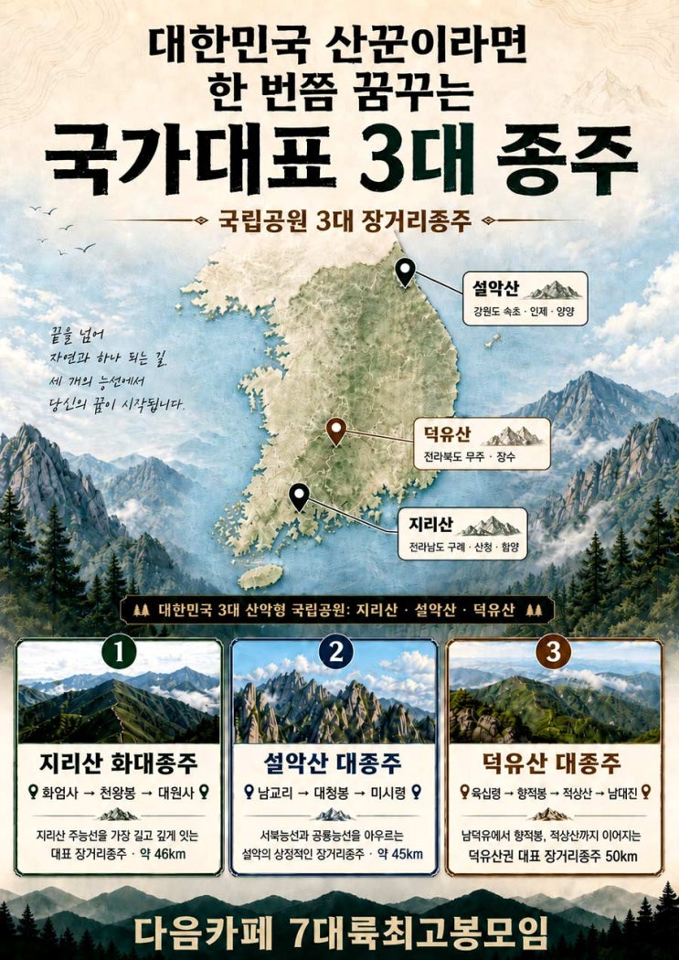  대한민국 3대종주 / 지리 3대종주 / 설악 3대종주 / 덕유 3대종주 완벽가이드 (지도 & gpx트랙)
