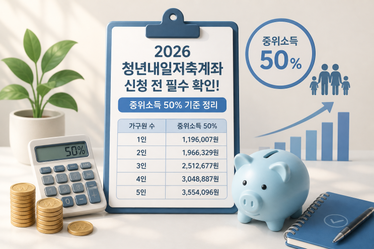  2026 청년내일저축계좌 신청 전에 꼭 확인해야 할 중위소득 50% 기준 정리