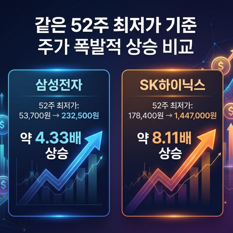  삼성전자 SK하이닉스는 "52주 최저가 기준 몇배나 올랐을까?"