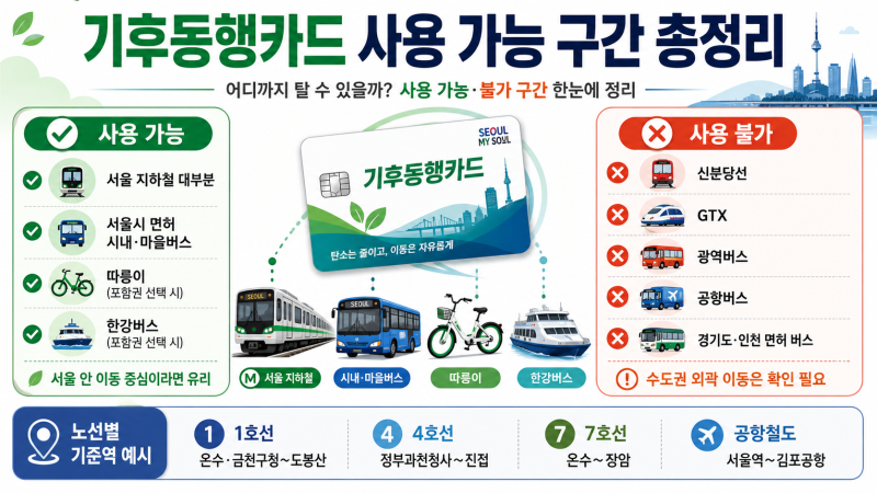 기후동행카드 사용 가능 구간 총정리, 어디까지 탈 수 있을까?