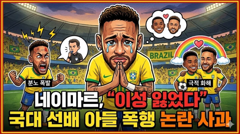 네이마르 사과, 국대 선배 아들 폭행 논란에 "이성 잃었다" 공개 사죄 (호비뉴 주니어 화해)
