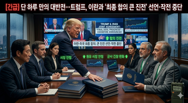 [긴급] 단 하루 만의 대반전…<b>트럼프</b>, <b>이란</b>과 '최종 <b>합의</b> 큰... 