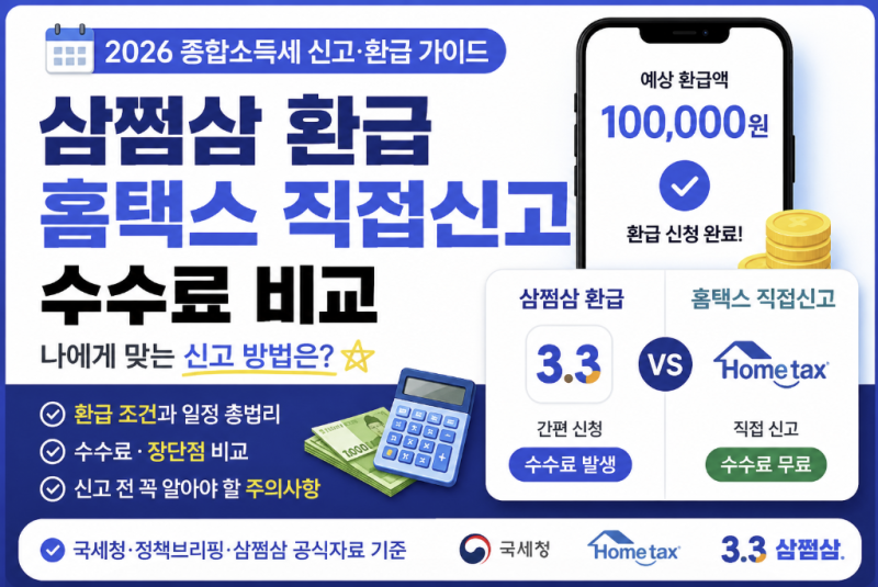 삼쩜삼 환급 홈택스 직접신고 수수료 비교