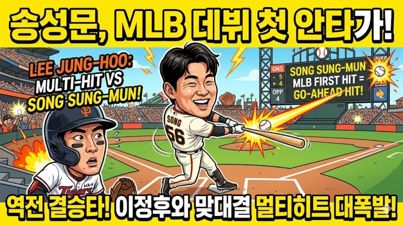 송성문 MLB 첫 안타가 역전 결승타, 이정후와 맞대결서 멀티히트 대폭발