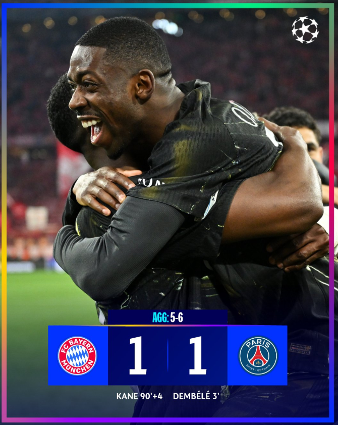  바이에른 뮌헨 PSG 1-1 합산 5-6 PSG 결승 진출 UCL 준결승 2차전 리뷰