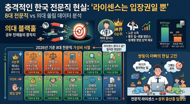  [8대 전문직 순위] 문과 1등해서 변호사 돼도 현타 오는 이유 (의대 쏠림의 진짜 이유)
