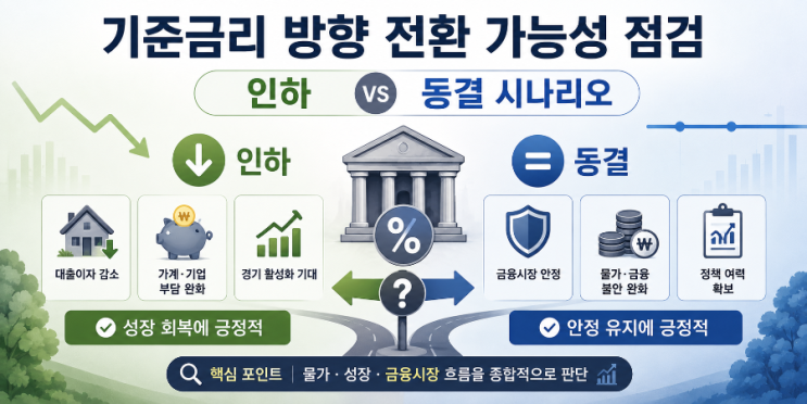 기준금리 방향 전환 가능성 점검, 인하 vs 동결 시나리오