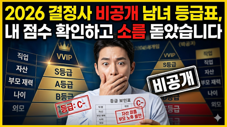  2026년 결정사 비공개 남녀 등급표, 내 점수 확인하고 소름 돋았습니다