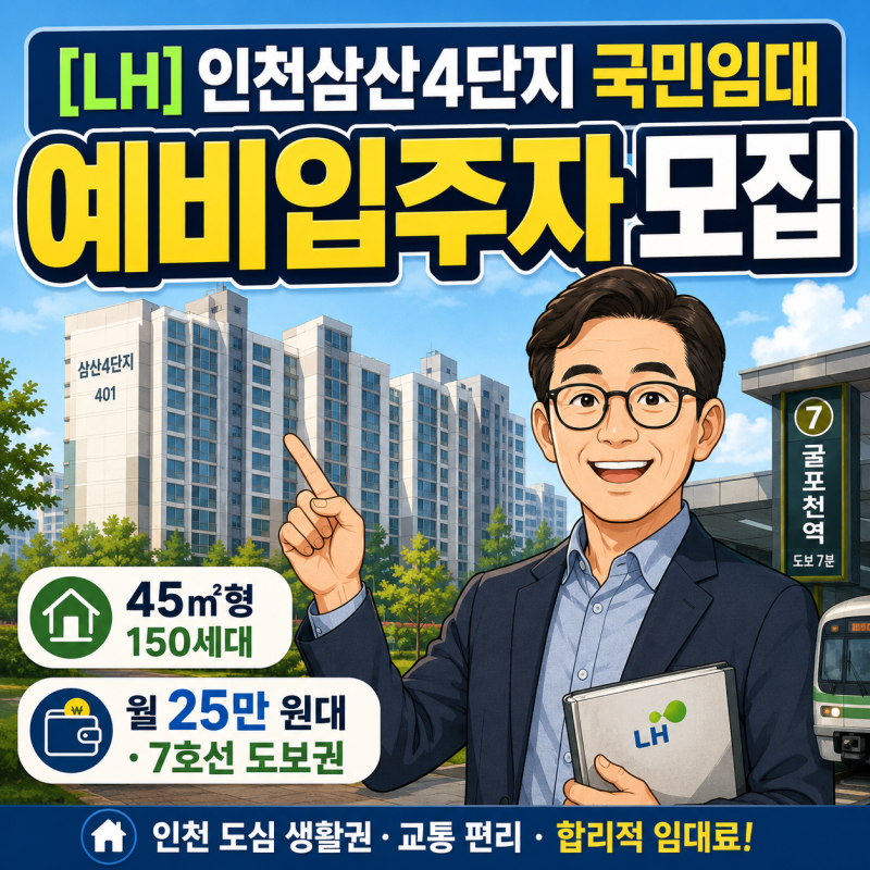 [LH]인천삼산4단지 국민임대 예비입주자 모집, 7호선 도보권에 월 25만 원대 임대료가 주목받....