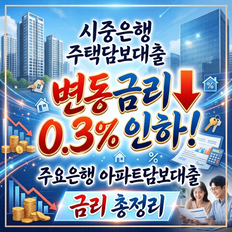 IBK기업은행 주택담보대출 변동금리 0.3% 인하! 기업은행 아파트담보대출 금리 총정리