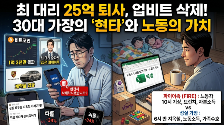  비트코인 1억 3천 돌파 퇴사 인증글, 옆 부서 최 대리 파이어족 선언에 멘탈 털린 30대 가장