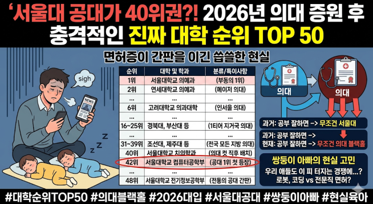  서울대 공대가 40위권? 2026년 의대 증원 후 충격적인 진짜 대학 순위 TOP 50