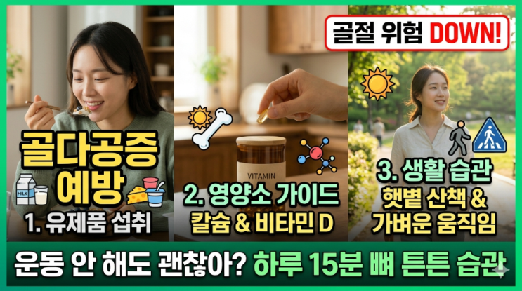  뼈 건강에 빨간불? 뼈 건강 지키는 골다공증 예방 및 관리법 (운동 싫어하는 분들 필독!)