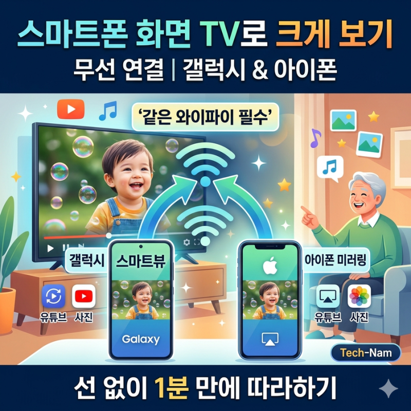 스마트폰 화면 TV로 보는 법 | 갤럭시 스마트뷰 아이폰 미러링 1분 무선 연결