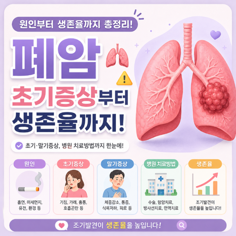 폐암 초기증상부터 생존율까지 총정리 ⚠️ 폐암 초기,말기증상 폐암 생존율 폐암 원인 꼭 ....