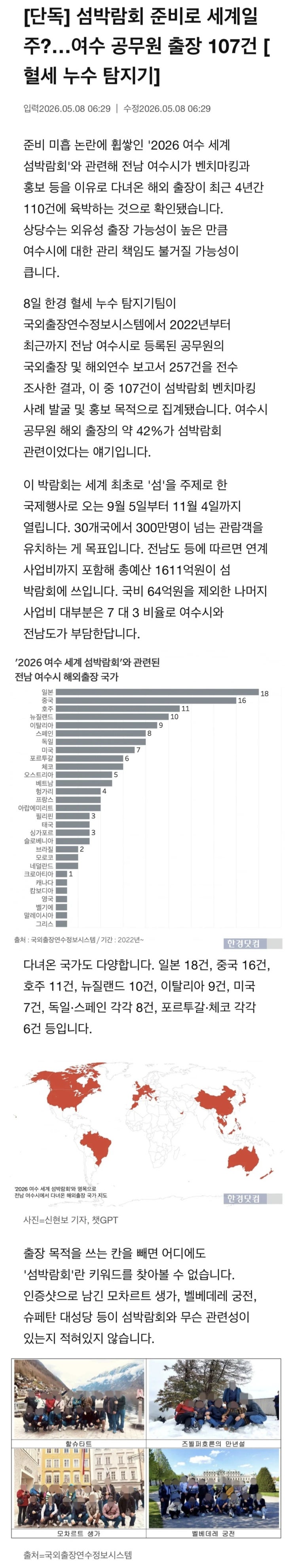  여수 섬박람회 준비로 세계일주, 공무원 출장 107건