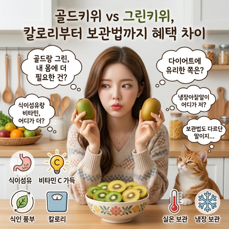 골드키위와 그린키위의 효능 차이점, 칼로리부터 보관법까지