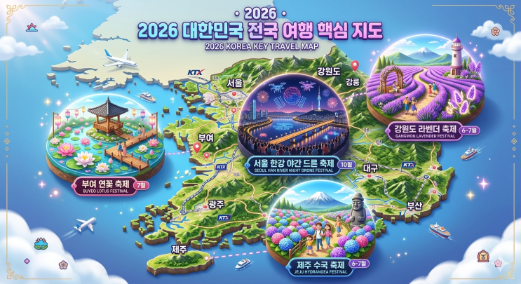  2026년 6월 국내 여행지 추천] 전국 지역별 핵심 축제 총정리: 라벤더부터 수국, 드론쇼까지 완벽 가이드