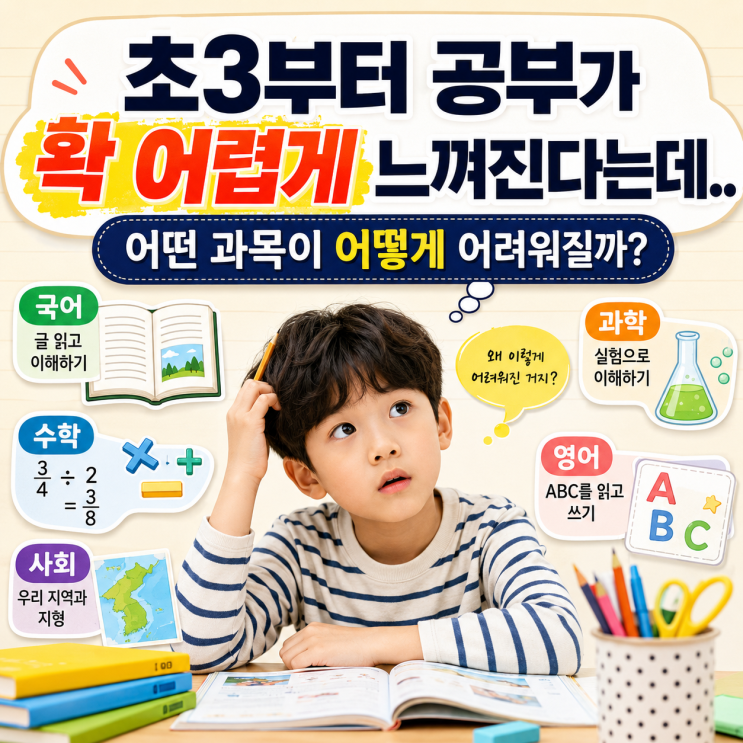  "초3부터 공부가 확 어렵게 느껴진다는데.." 어떤 과목이 어떻게 어려워질까?