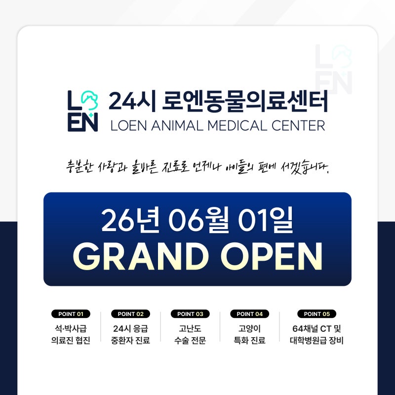파주동물병원, 26년 6월 1일 24시 로엔동물의료센터 OPEN ✨