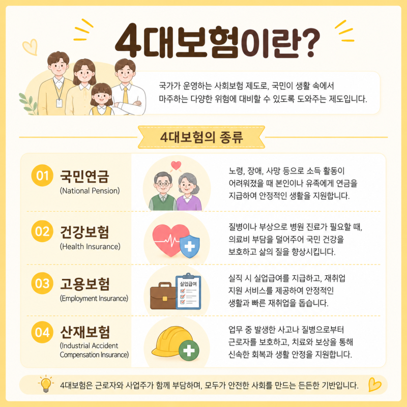 4대보험 종류 총정리, 근로자와 사업주 부담까지 한 번에