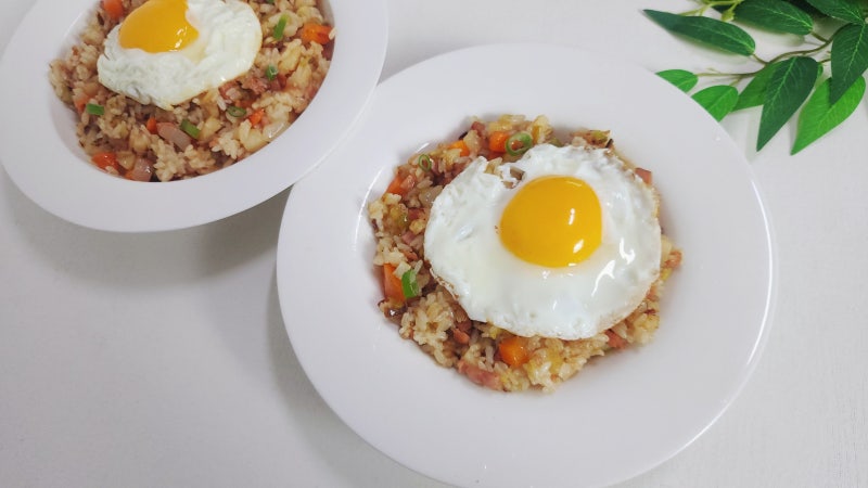 간단한 아침밥 햄 야채볶음밥 레시피 한그릇 요리 스팸 볶음밥 만드는법