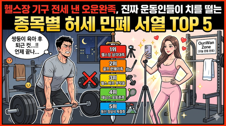  헬스장 기구 전세 낸 오운완족, 진짜 운동인들이 치를 떠는 종목별 허세 민폐 서열