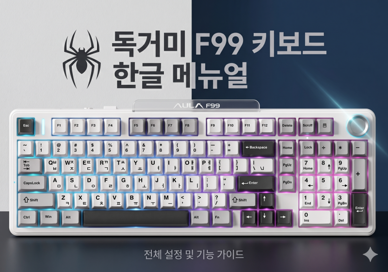 독거미 F99 키보드 한글 사용 설명서, 메뉴얼 & 단축키 일람표