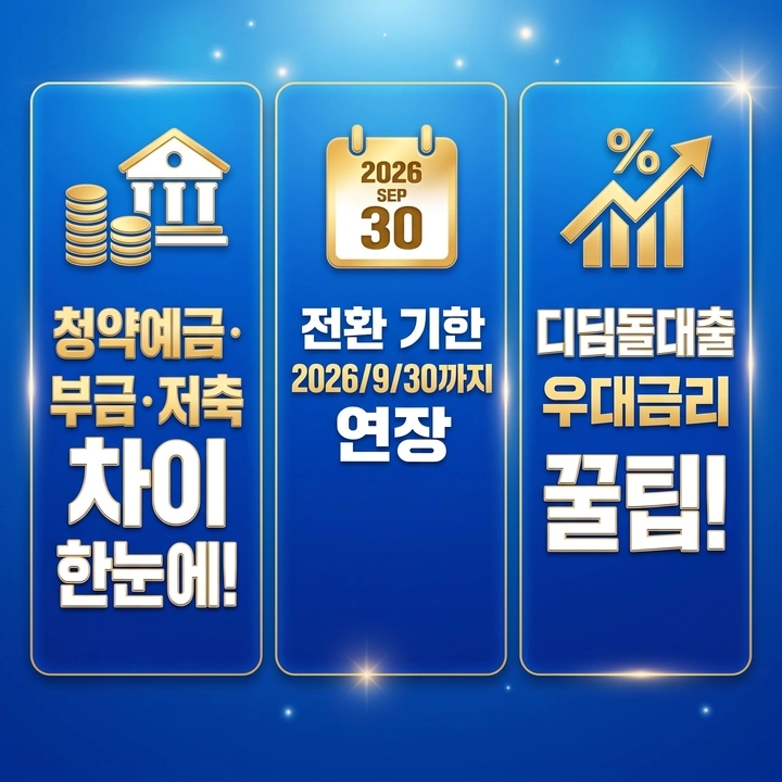  청약예금 부금 저축 차이점과 청약통장 전환 기한 연장 및 디딤돌대출 우대금리 비결