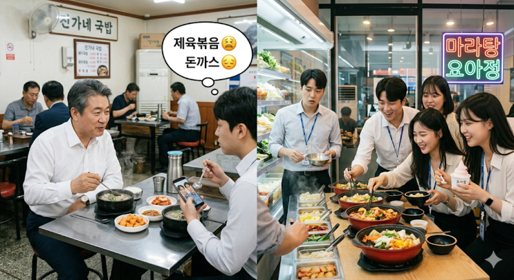  마라탕 못 먹으면 아재? 요아정 찾는 신입과 국밥 찾는 부장 사이, 30대 쌍둥이 아빠의 점심 생존기