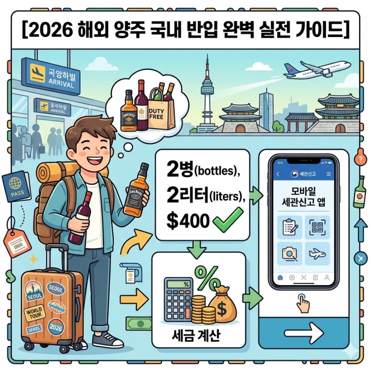  2026년 최신 해외 양주 반입 규정: 면세 한도 초과 세금 계산법 총정리