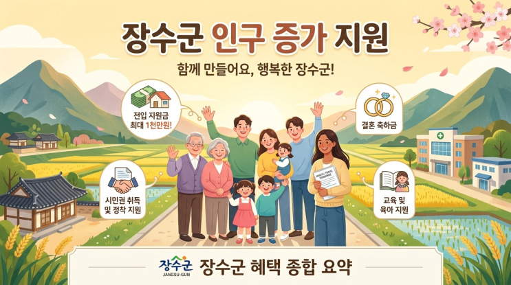  장수군 인구증가 지원금 혜택 최대 1000만원 받는 조건은 무엇일까