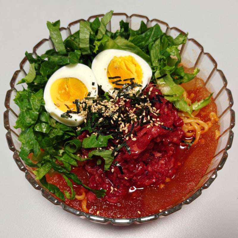 요즘 대세 육회 불닭 냉면 만드는 방법 레시피 후기 (육회+불닭볶음면+냉면육수)